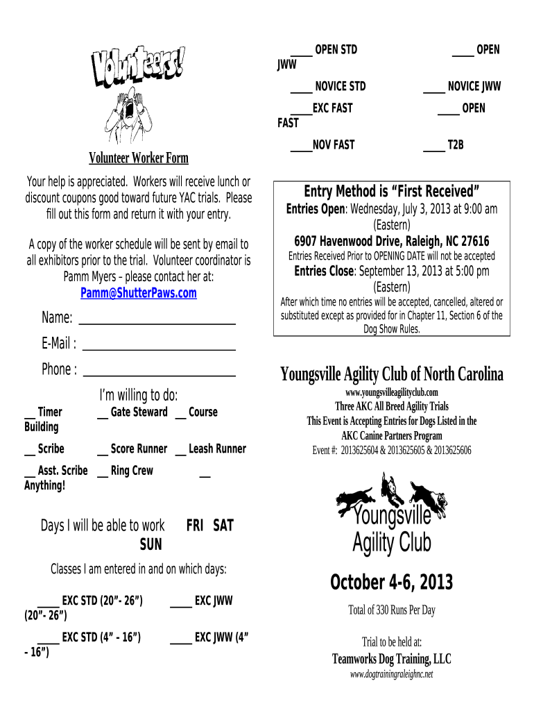 Volunteer Worker Youngsville Agility Club of North Carolina Doc