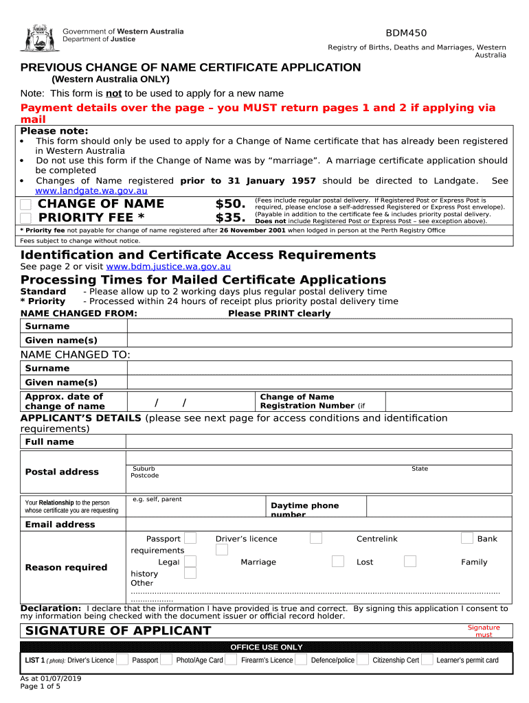 Previous Change of Name Certificate Application Doc Template PDFfiller