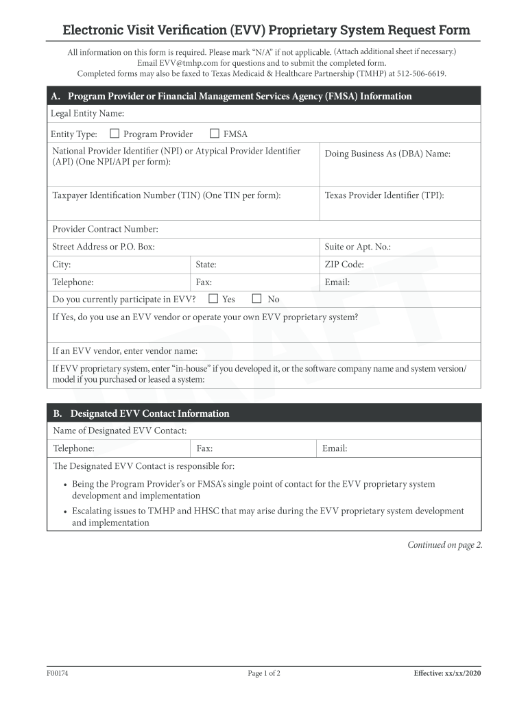 Fillable Online Draft EVV Proprietary System Request Form Fax Email