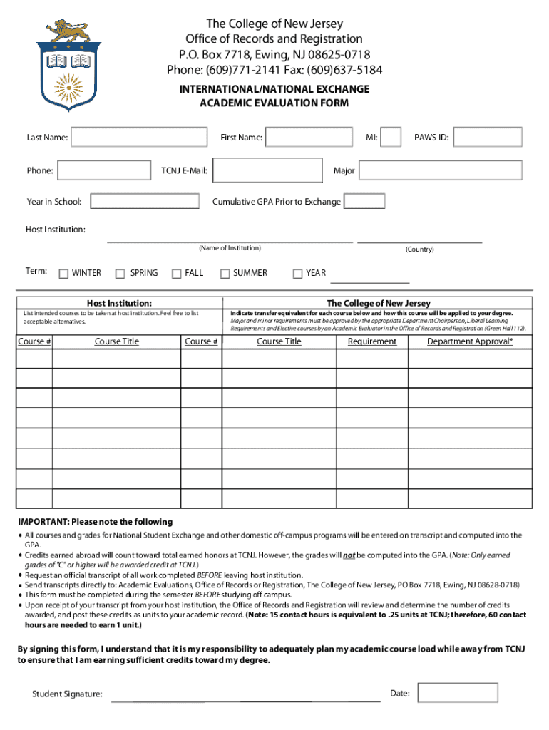 The College of New Jersey Office of Records and Registration Fill out