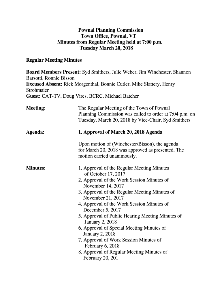 Fillable Online DRAFT Pownal Planning Commission Town Office, Pownal