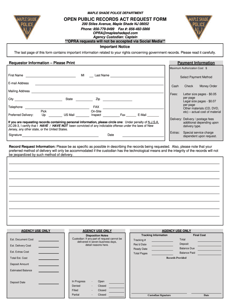 Fillable Online 200 Stiles Avenue, Maple Shade NJ 08052 Fax Email Print