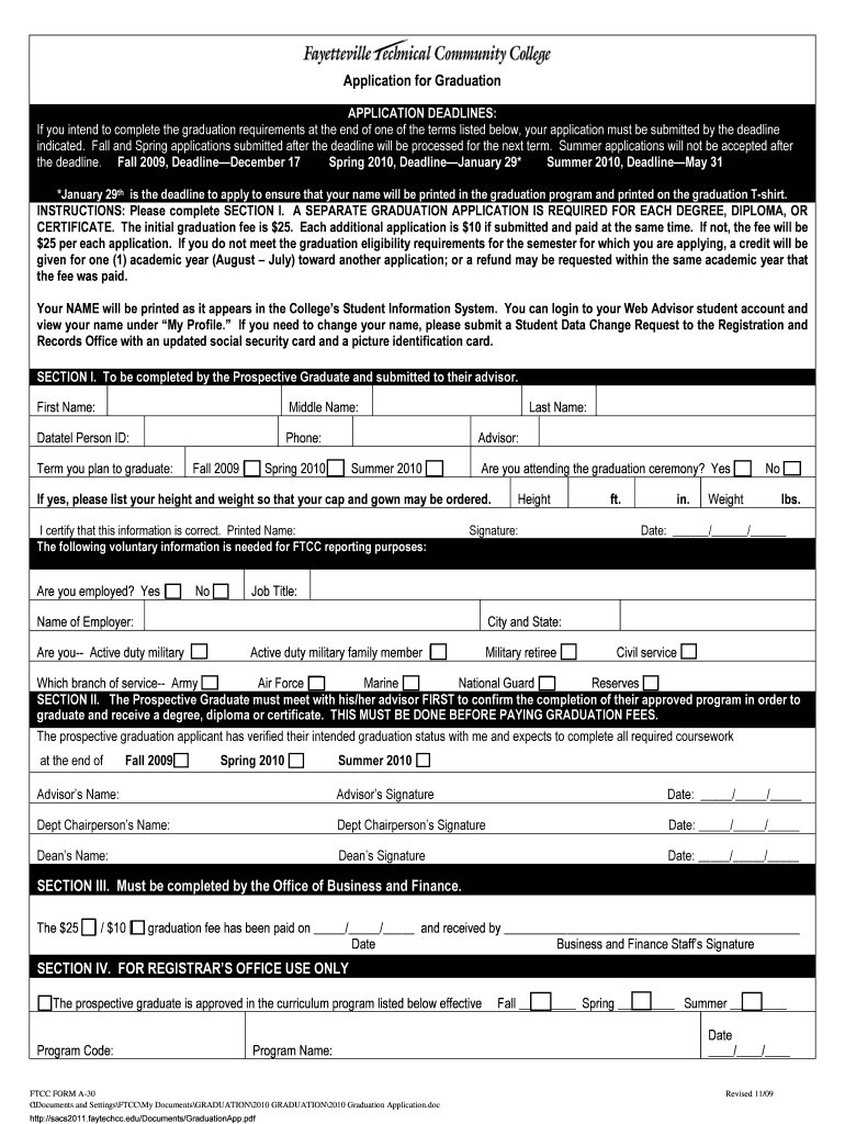 Fillable Online sacs faytechcc APPLICATION DEADLINES Fax Email Print