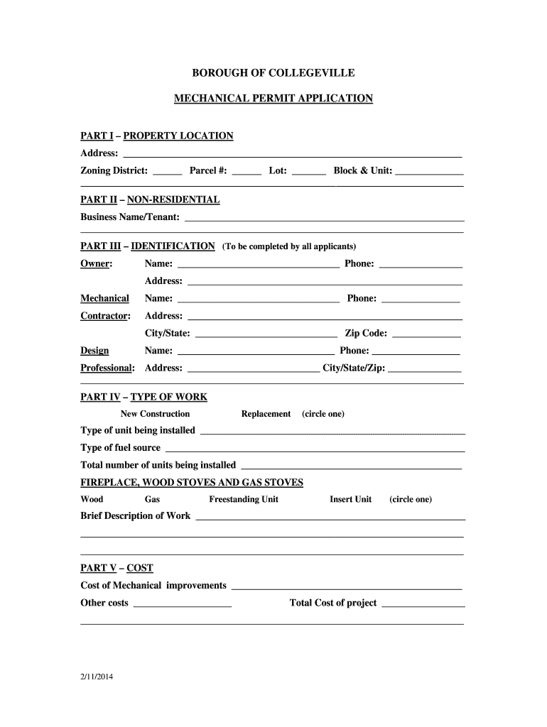 Fillable Online collegevillepa HVAC Permit App The Borough of