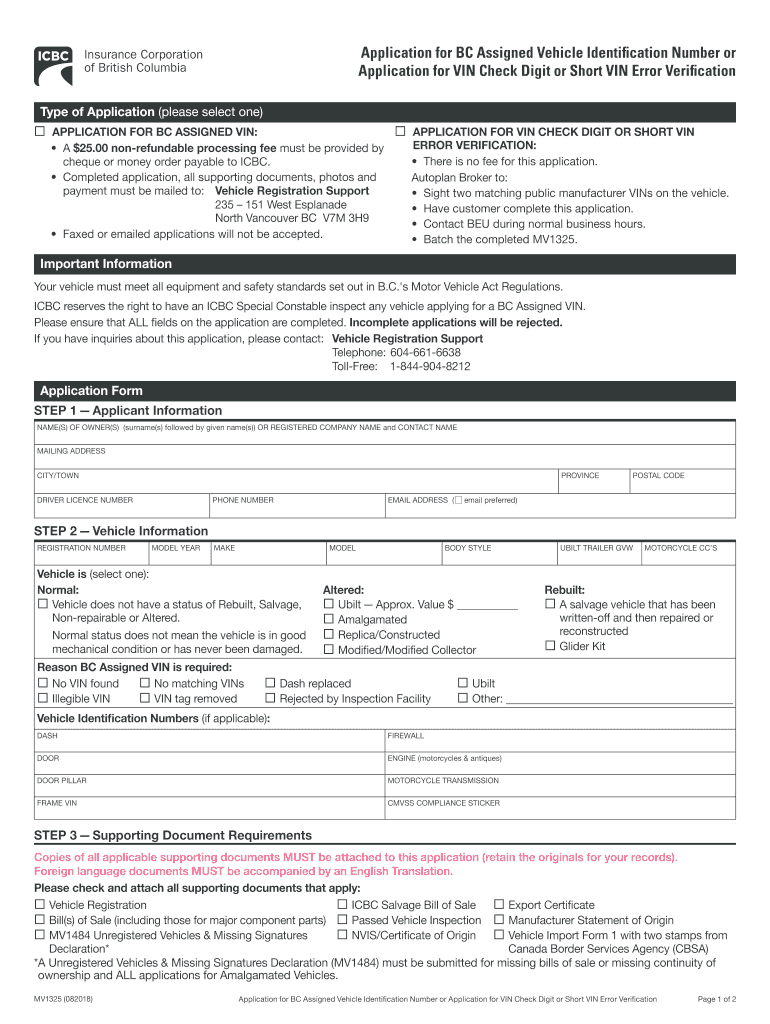 20182024 Form Canada ICBC MV1325 Fill Online, Printable, Fillable
