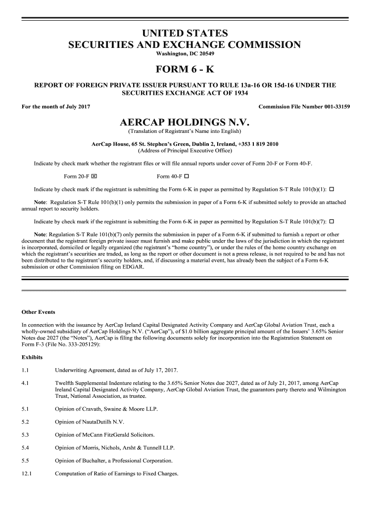 Fillable Online In connection with the issuance by AerCap Ireland