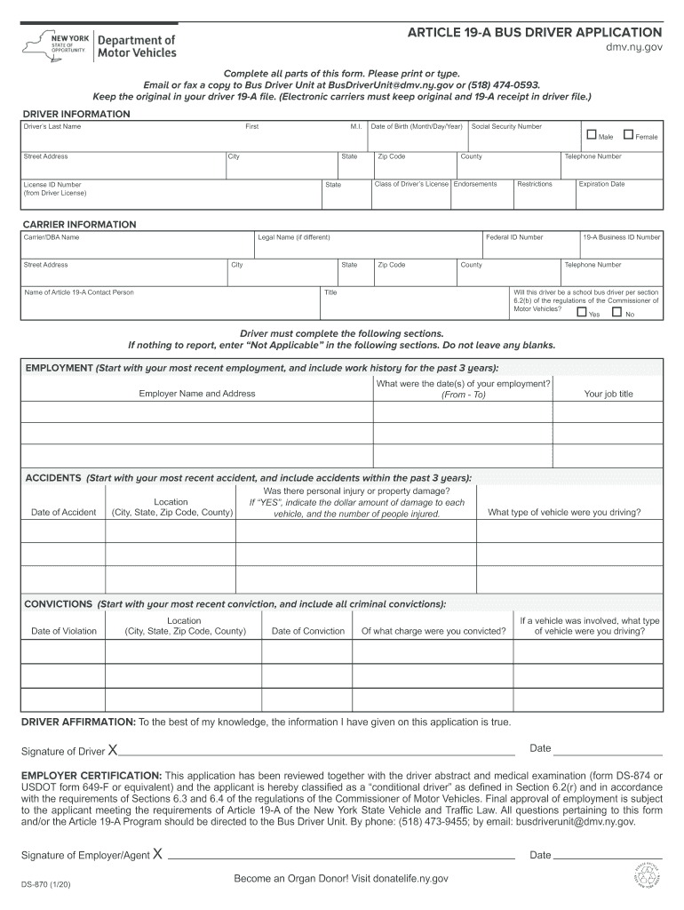2020 Form NY DMV DS870 Fill Online, Printable, Fillable, Blank pdfFiller