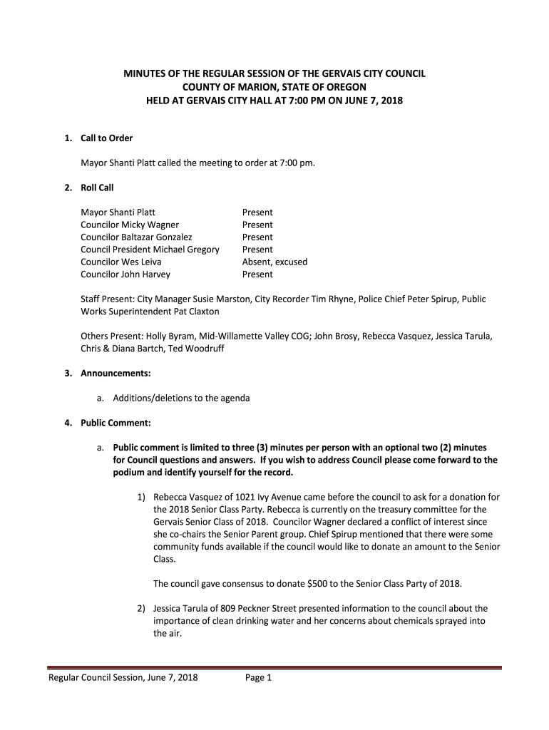 Fillable Online GERVAIS CITY COUNCIL Fax Email Print pdfFiller