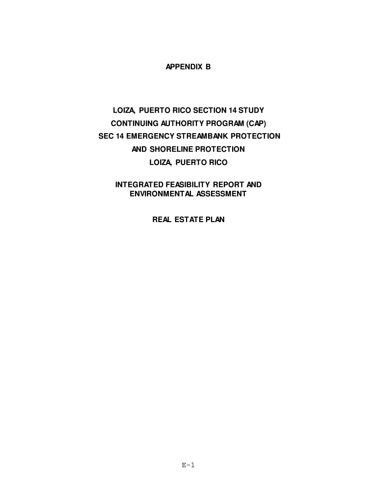Fillable Online Draft Loiza Appendix B Real Estate Plan CAP Section