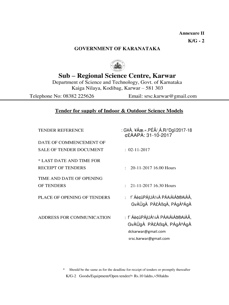 Sub Regional Science Centre Karwar Fill Online, Printable, Fillable