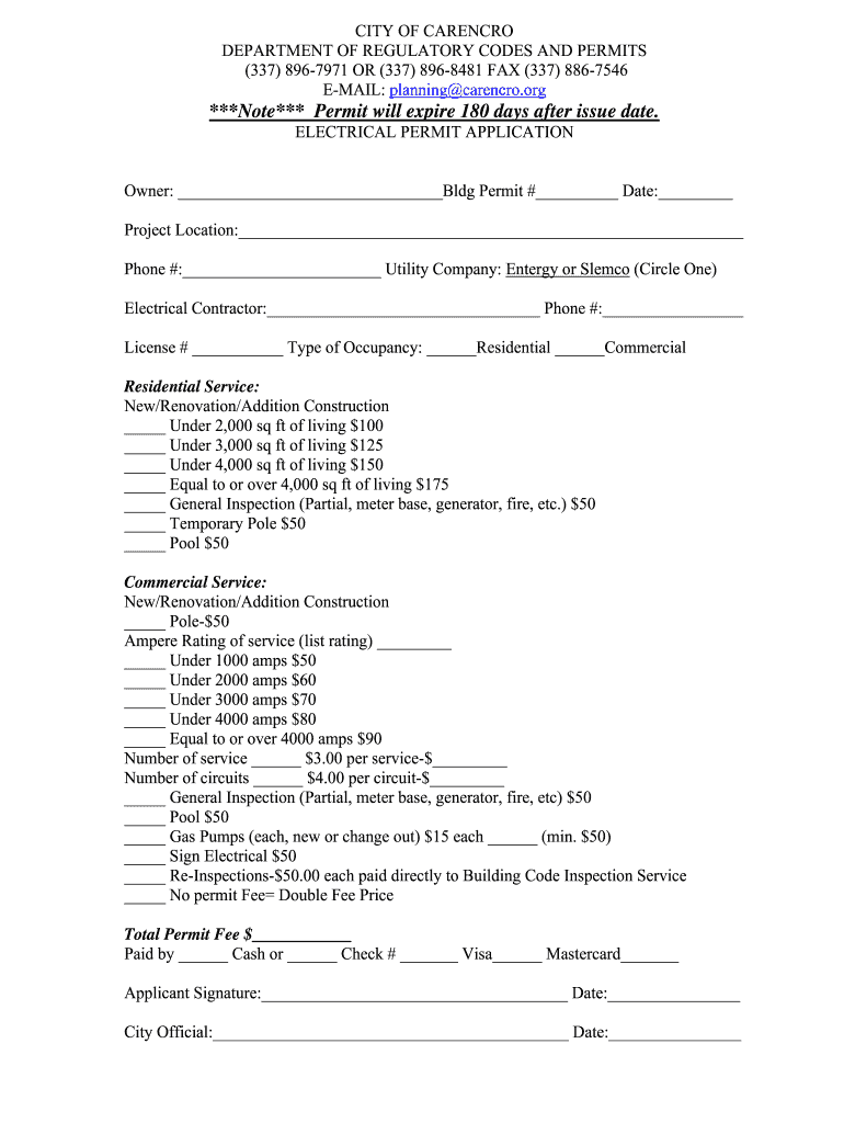 Fillable Online Mobile Home Permit Application form City of Carencro