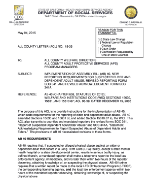 Fillable Online ALL COUNTY LETTER NUMBER 15-33. IMPLEMENTATION OF