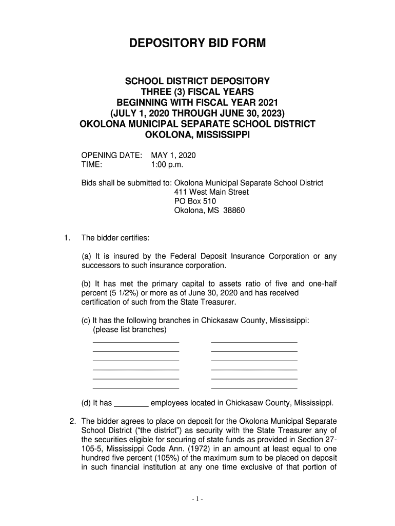 Fillable Online DEPOSITORY BID FORM Fax Email Print pdfFiller