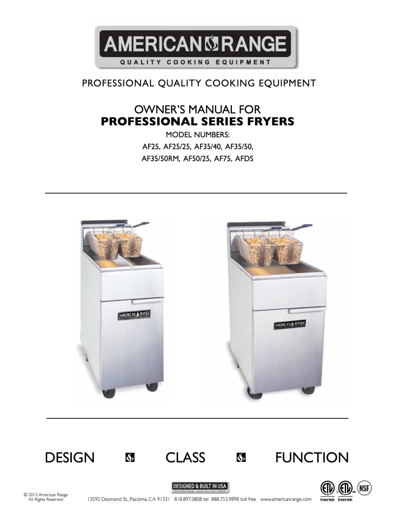 Fillable Online American Range Parts Commercial Kitchen Equipment