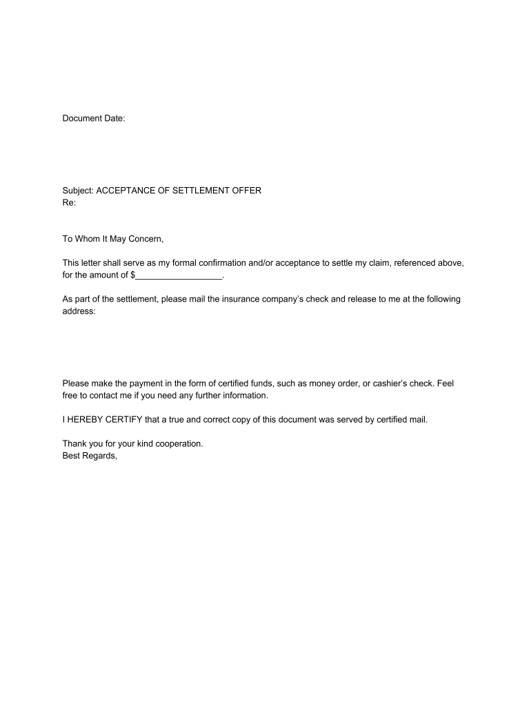 Fill, Edit and Print How to Write a Settlement Acceptance Letter and