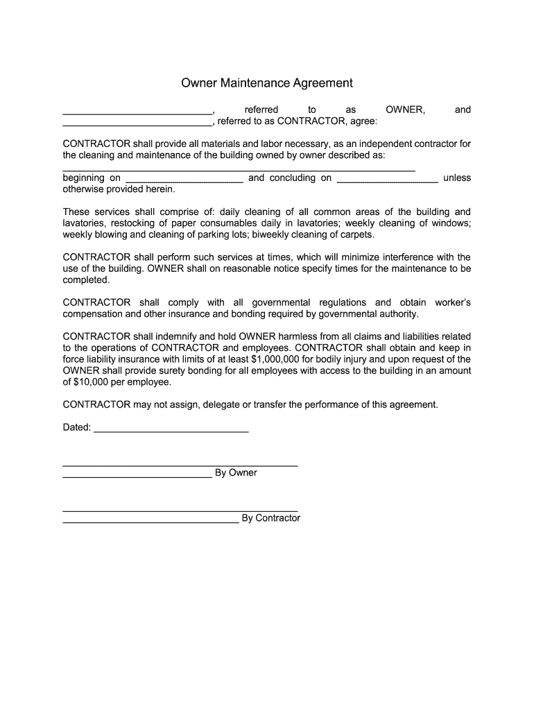 Fill, Edit and Print Building Maintenance Agreement Form Online