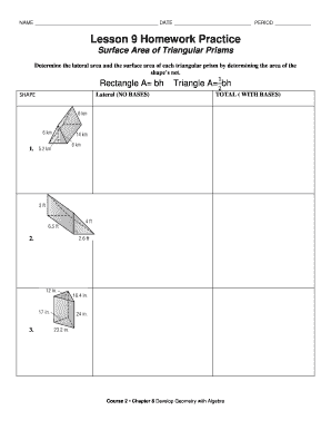 Lesson 8 Homework Practice Surface Area Of Prisms Answer Key - Fill