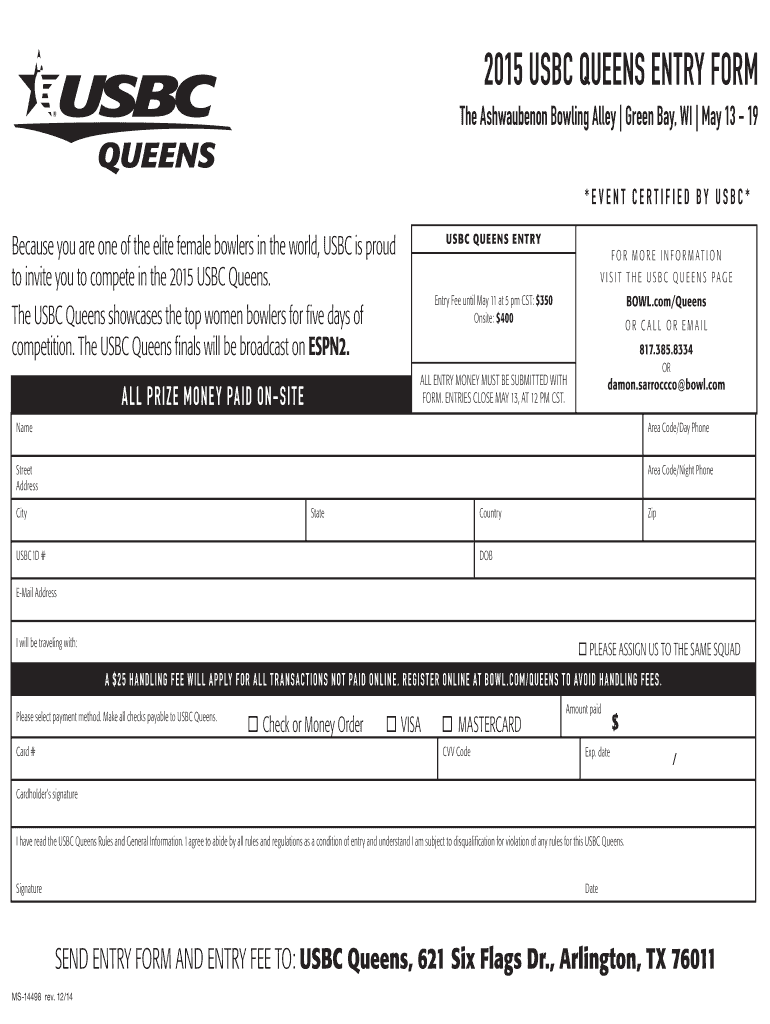 Fillable Online usbcongress http internapcdn 2015 USBC QUEENS ENTRY