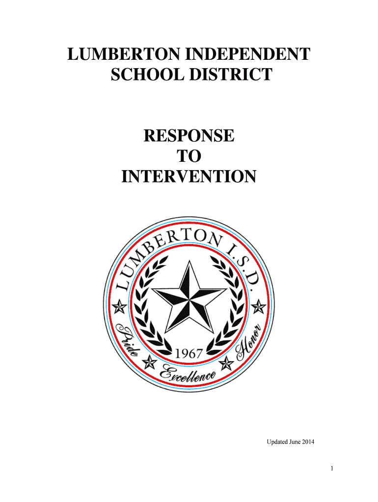 Fillable Online lumberton k12 tx Response to Intervention Definition