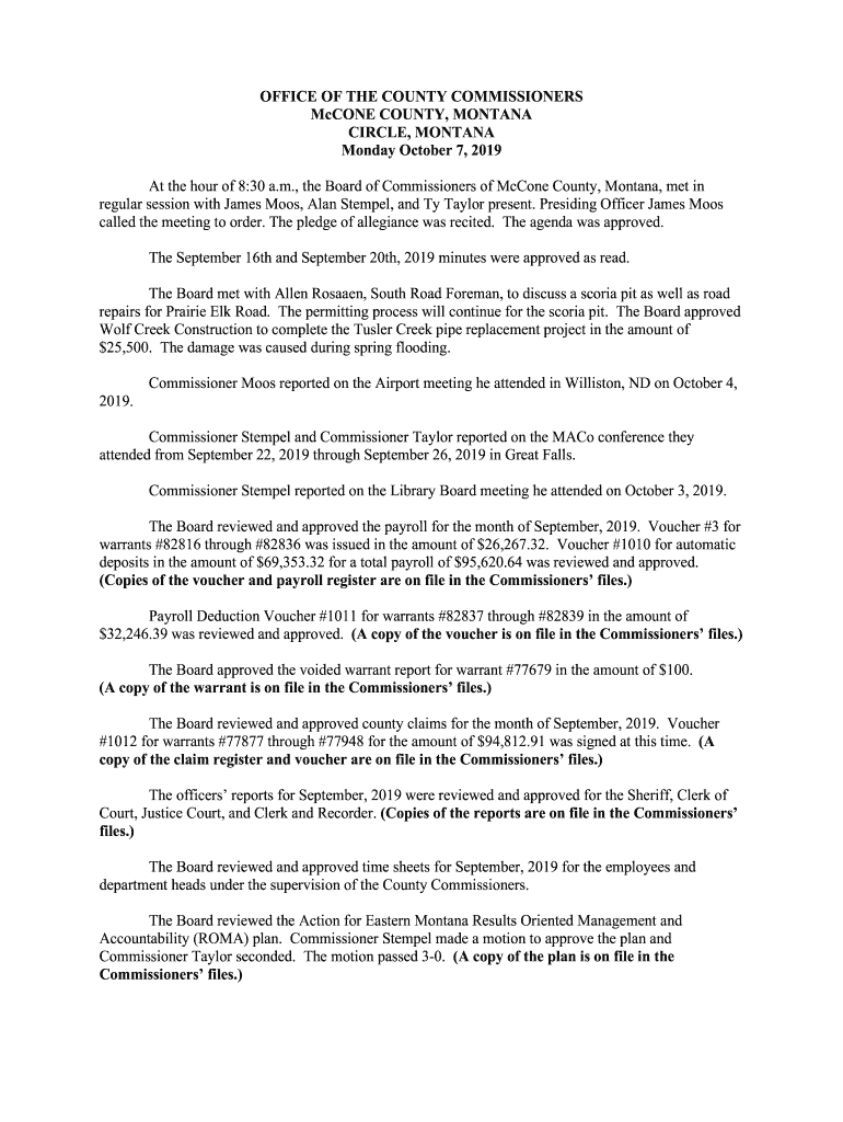 Fillable Online McCone County Home Fax Email Print pdfFiller