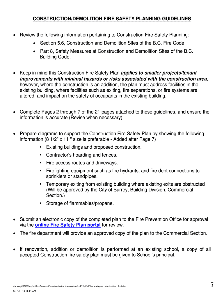 Fillable Online Fire Safety Plan Construction Plan Template. Fire