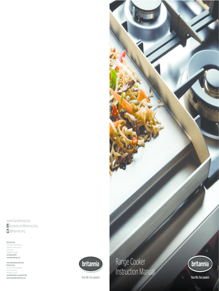 Britannia Cooker Manual Fill Online, Printable, Fillable, Blank