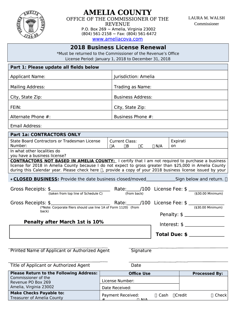 Commissioner of Revenue to Amelia County, Va Doc Template