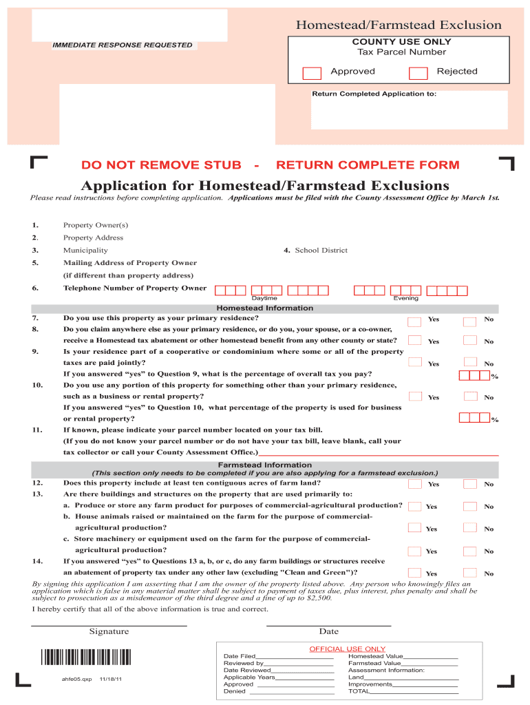 Fillable Online Homestead/Farmstead Exclusion Fax Email Print pdfFiller