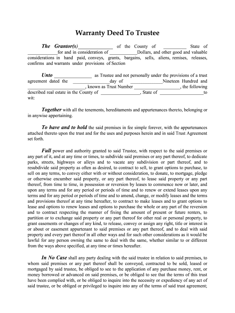 Fillable Online warranty deed to trustee Fax Email Print pdfFiller