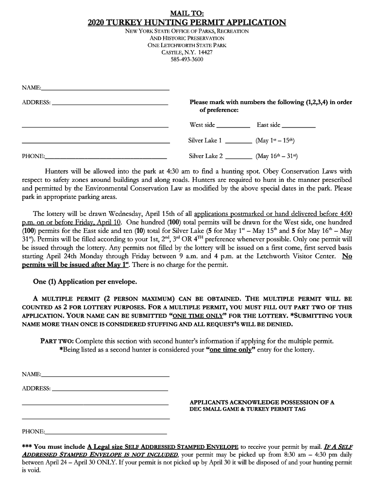 Fillable Online Turkey Hunting Permit Application. Turkey Hunting