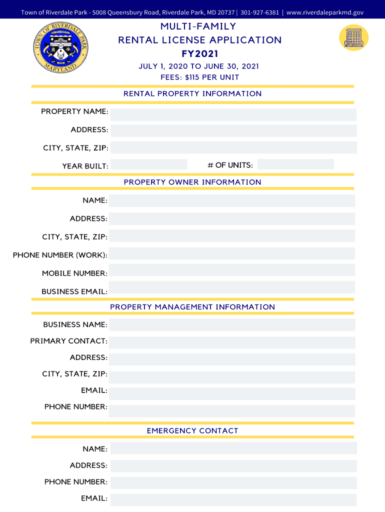 Fillable Online FY2021 MultiFamily Rental License Application.pdf Fax
