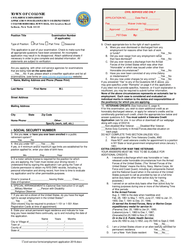 COLONIE MEMORIAL TOWN HALL, 534 Loudon Road Fill out & sign online