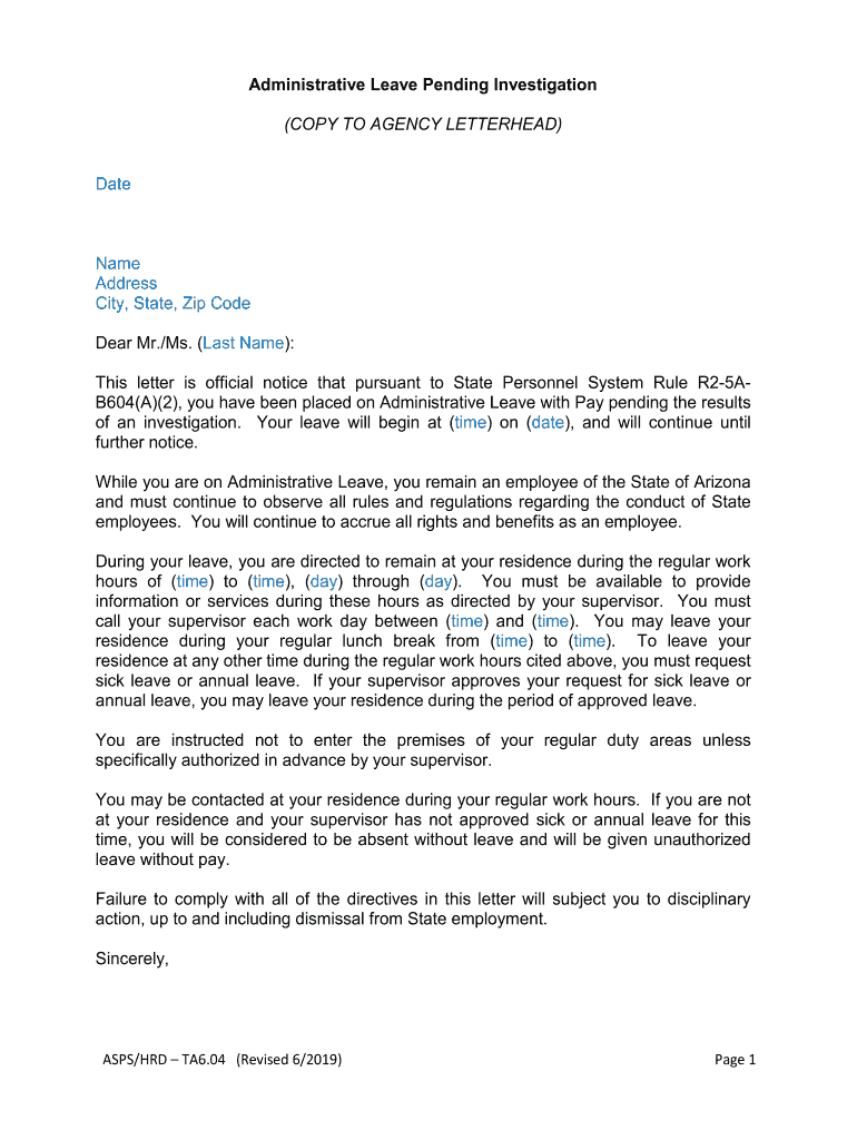 Fillable Online hr az Administrative Leave Pending Investigation