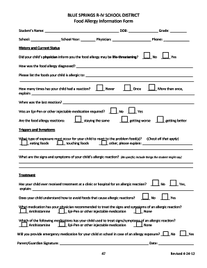 Fillable Online Food Allergy Form 2020 Fax Email Print - pdfFiller