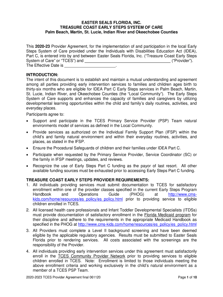 EASTER SEALS FLORIDA, INC TREASURE COAST EARLY Fill out & sign online