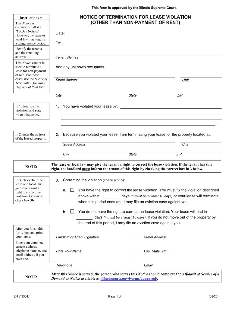 Fillable Online Illinois Standardized Forms Approved Notice of