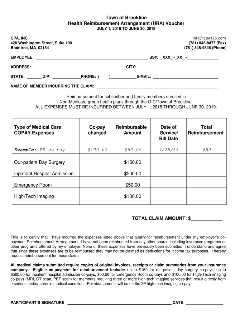 Fillable Online Health Reimbursement Arrangement (HRA) Voucher Fax