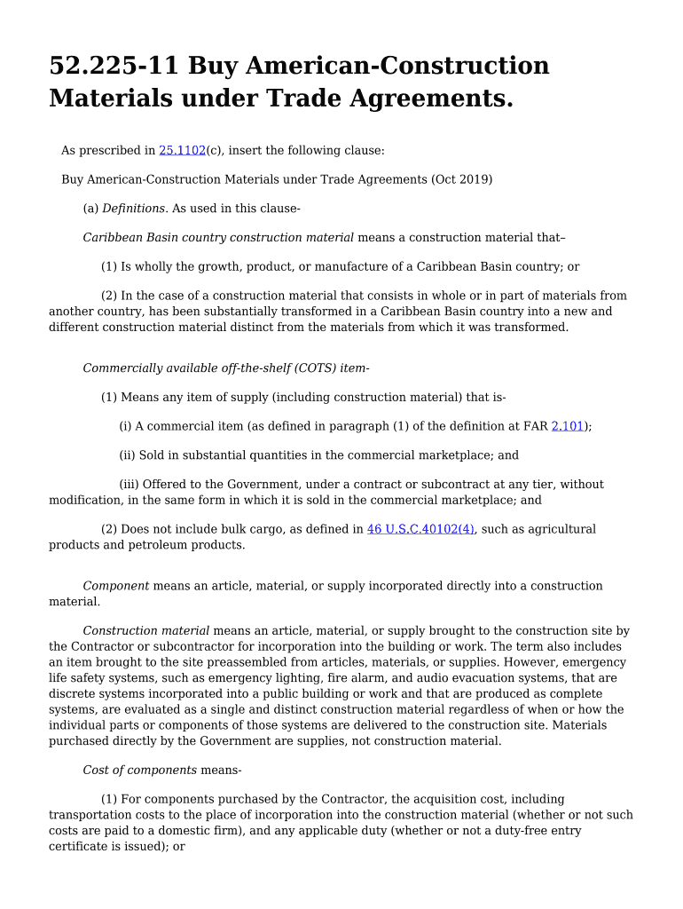 Fillable Online 52.22511 Buy AmericanConstruction Materials under