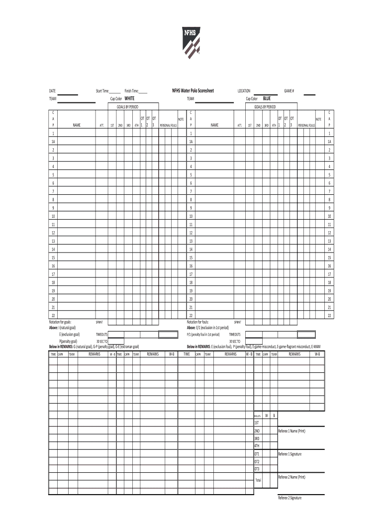 Printable Water Polo Score Sheet Fill Online, Printable, Fillable