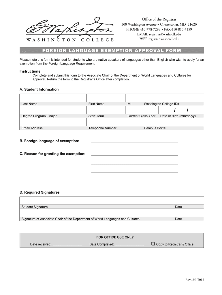 Fillable Online Foreign Language Exemption Form Fax Email Print pdfFiller
