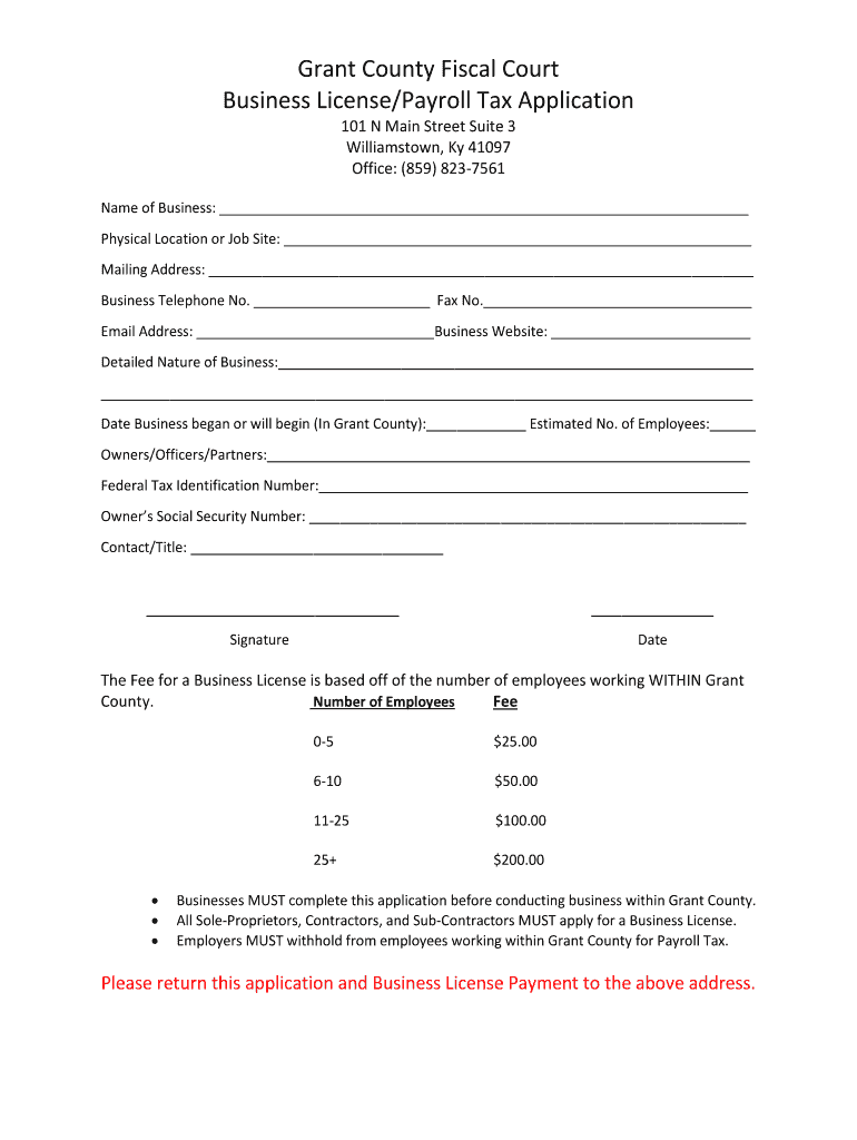 Grant County Occupational Tax Fill Online, Printable, Fillable, Blank