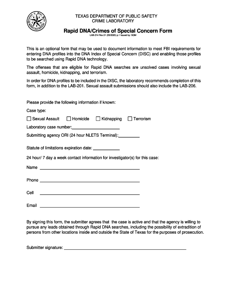 Fillable Online Rapid DNA/Crimes of Special Concern Form Fax Email