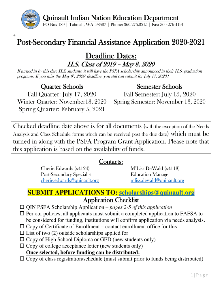 Fillable Online Quinault Indian Nation Taholah School District Fax