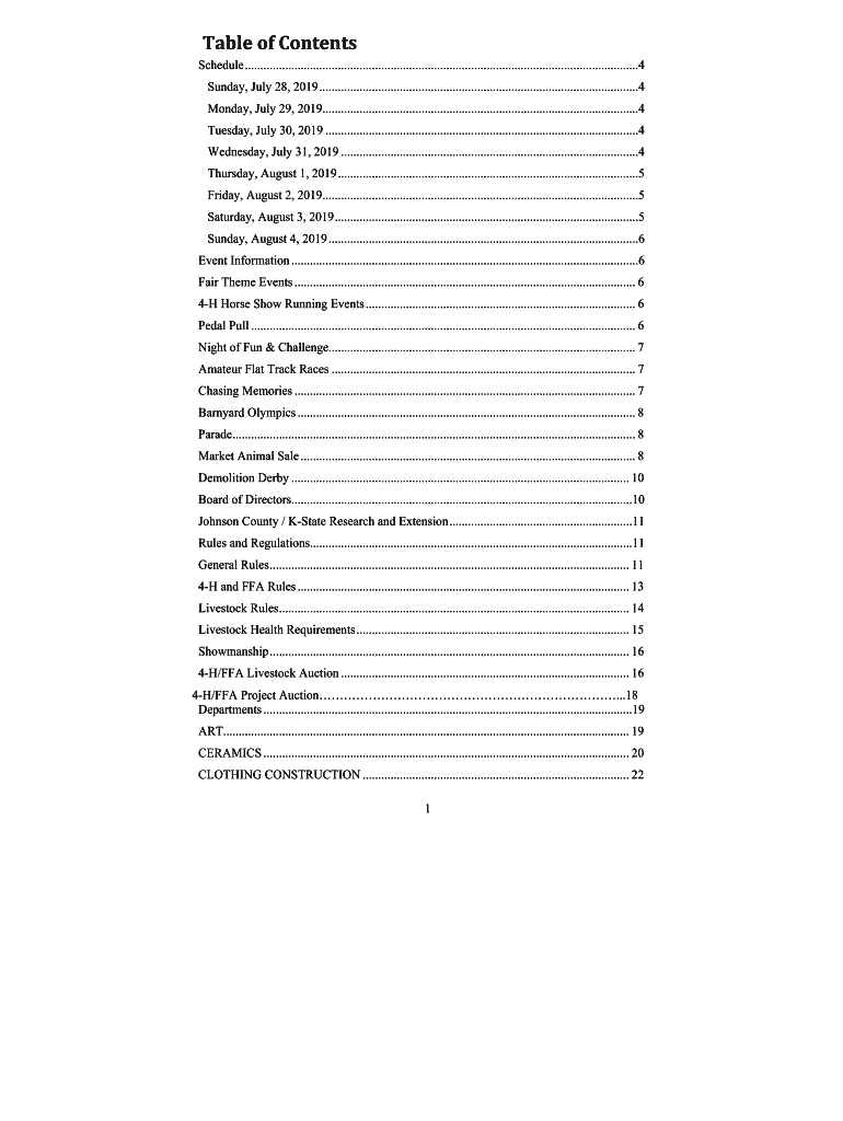 Fillable Online Table of Contents Johnson County Extension Office