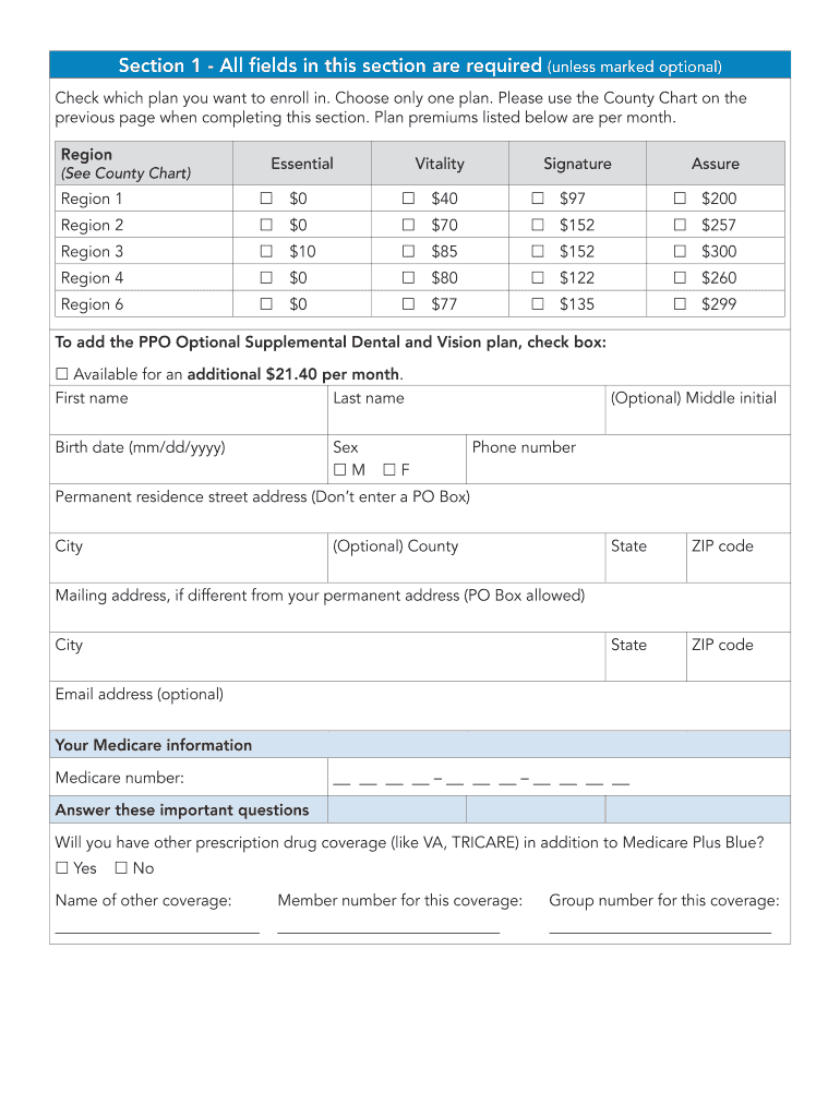 Fillable Online Medicare Plus Blue PPO 2021 Individual Enrollment Form