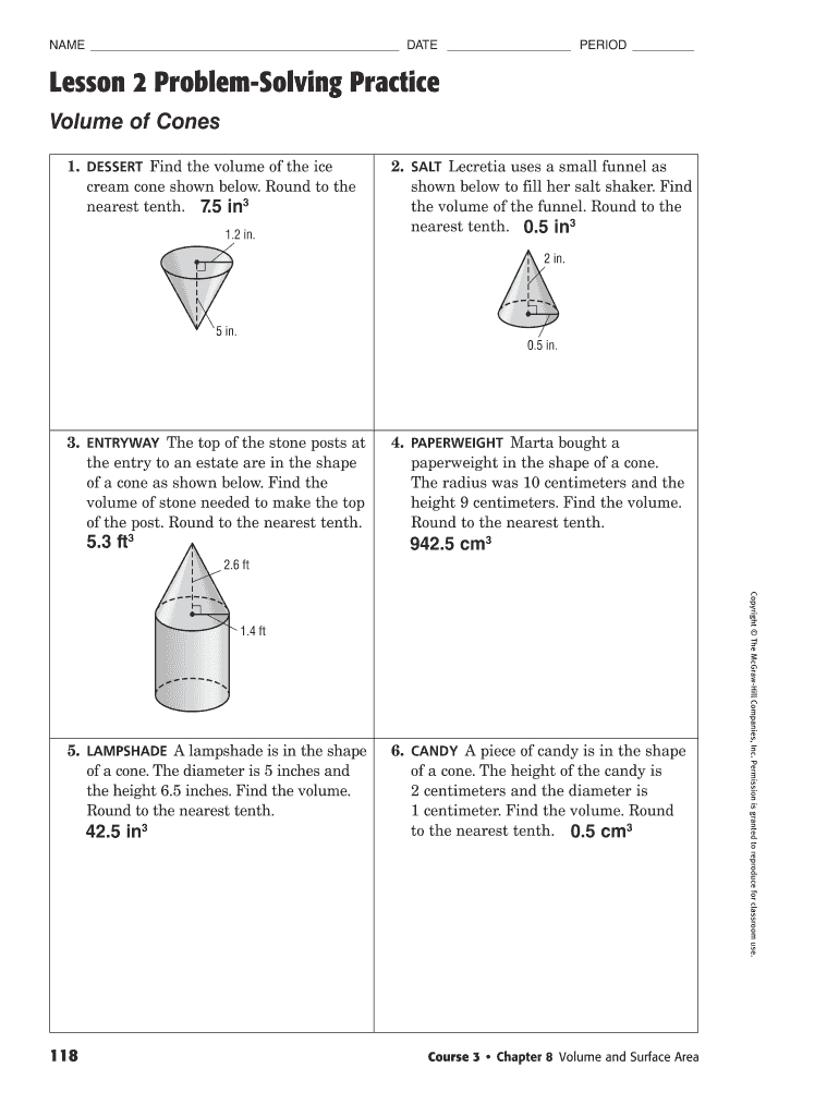 Volume Of Cones Homework 2 Answer Key - Fill Online, Printable