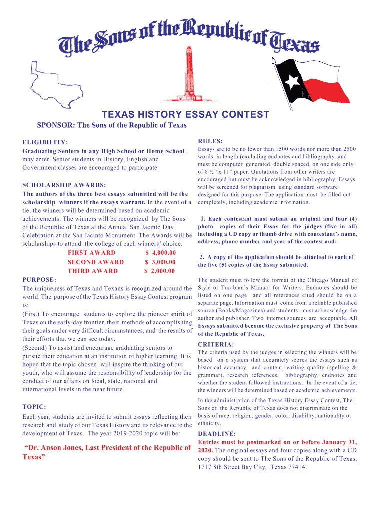Fillable Online texas history essay contest Killeen ISD Fax Email