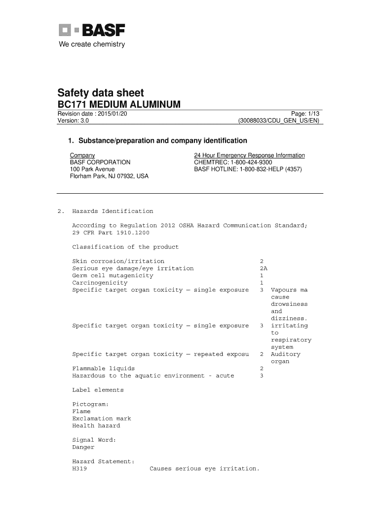 Fillable Online Safety data sheet BC118 BLUE PEARL