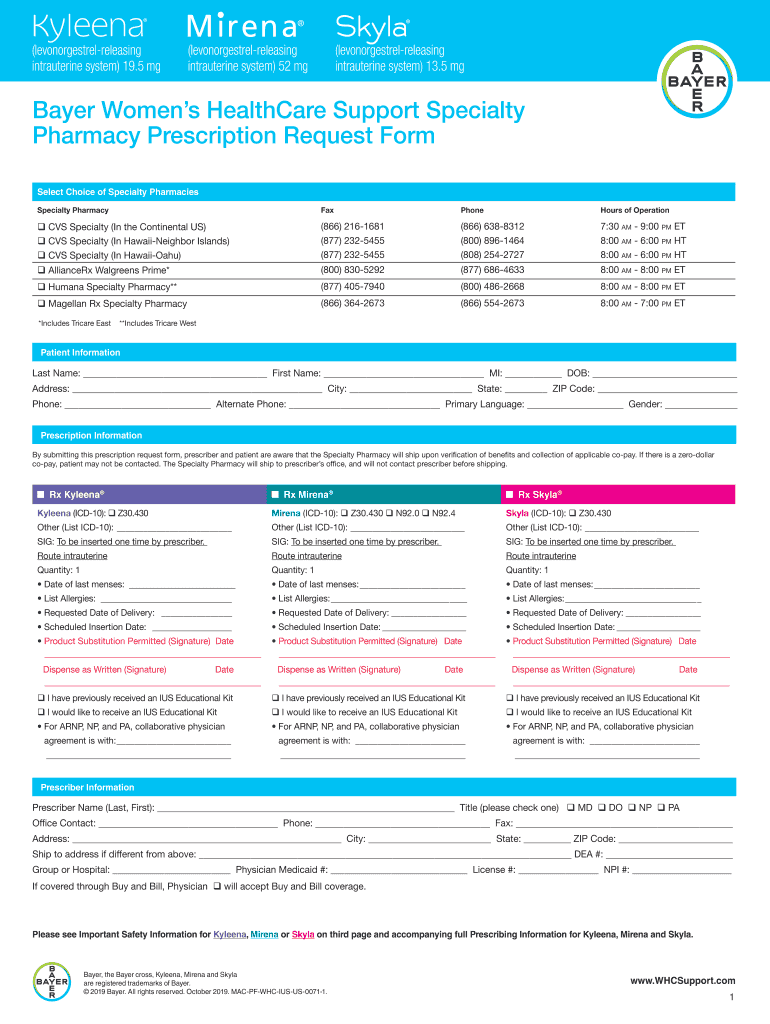 Mirena Specialty Pharmacy Fill Online, Printable, Fillable, Blank