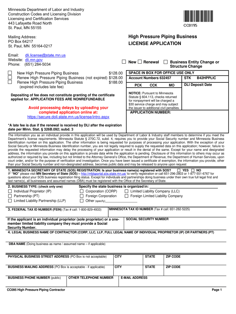 Fillable Online Application for highpressurepiping license